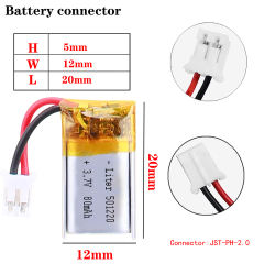 3.7v 501220 80mAh Liter energy battery lithium polymer rechargeable battery For GPS PSP mobile bluetooth With 2pin PH 2.0mm Plug