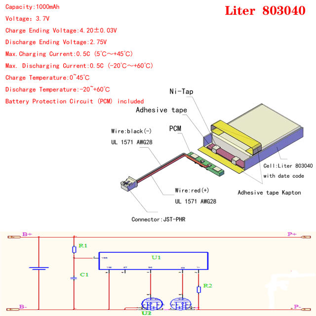 3.7V 803040 1000mAH Liter energy battery polymer lithium batteries For GPS  Camera Tablet PC intercom With 2pin PH 2.0mm Plug