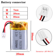 3.7V 500mAh 702030 Lithium Polymer Rechargeable Battery For bluetooth electronic part Video games With 2pin PH 2.0mm Plug
