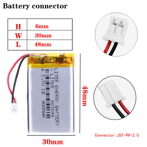 3.7V 900mAH 603048 Liter energy battery Rechargeable polymer lithium ion battery for drone dvr power bank speaker With 2pin PH 2.0mm Plug