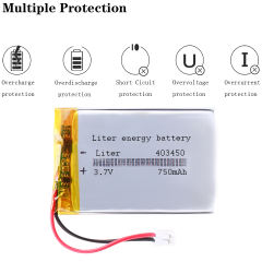 3.7V 403450 750mah Liter energy battery Rechargeable battery for smart phone DVD mp3 mp4 Led Lamp camera With 2pin PH 2.0mm Plug