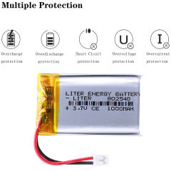 3.7v 802540 1000MAH polymer lithium battery For headlamp flashlight child toy bluedio t5 headset With 2pin PH 2.0mm Plug