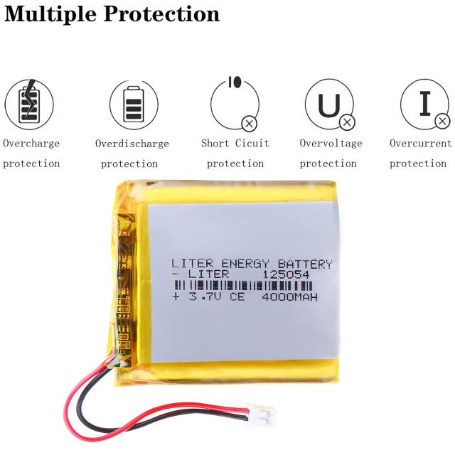 3.7V polymer battery 125054 4000mAh infrared signal device video communication transmitter module With 2pin PH 2.0mm Plug