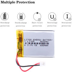 100PCS 3.7V 503040 600MAH Liter energy battery Rechargeable Li-Po Batteries For GPS Bluetooth DIY audio Toys With 2pin PH 2.0mm Plug