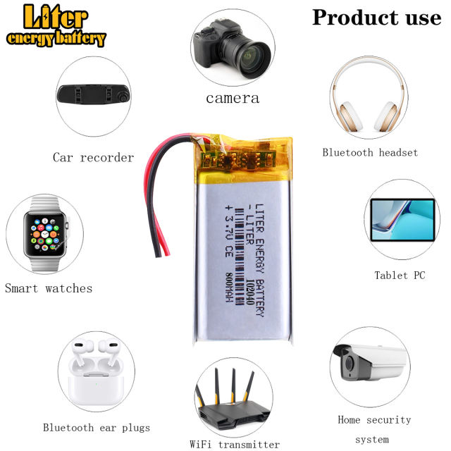 3.7V 102040 800mAh BIHUADE Polymer Lithium ion / Li-ion Battery For GPS Mp3 Mp4 Radio-controlled Electrical Device DVR CAM