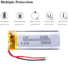 3.7V 102050 1000mAh BIHUADE lithium polymer Rechargeable battery With PCB For MP3 MP4 GPS PDA BT Bluetooth Headset Speaker