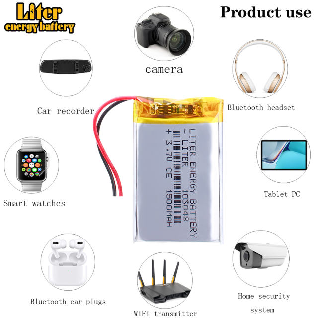 3.7V 1500mAh 103048 BIHUADE polymer Lithium Battery With PCM For Early Education Machine  MP3 MP4 DVD GPS Bluetooth Headset