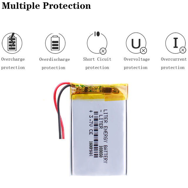 3.7V 1600mAh 103050 Lithium Polymer Li-Po Rechargeable Battery For Mp3 MP4 GPS PSP DVD mobile video game PAD E-books