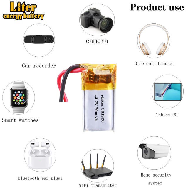 3.7V 301220 70mah Liter energy battery MP3 camera pen bluetooth headset wireless mouse battery