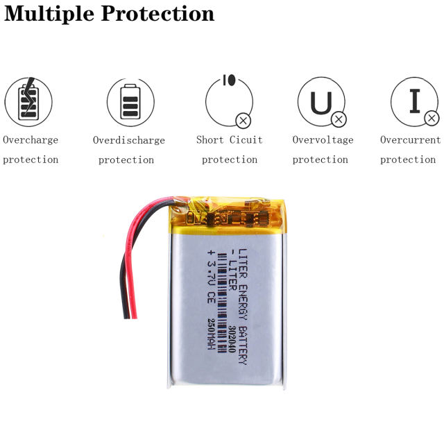 3.7v 302040 250mah Polymer Lithium Battery  Mp4 Mp3 Clip Small Toy Sound  Lipo battery