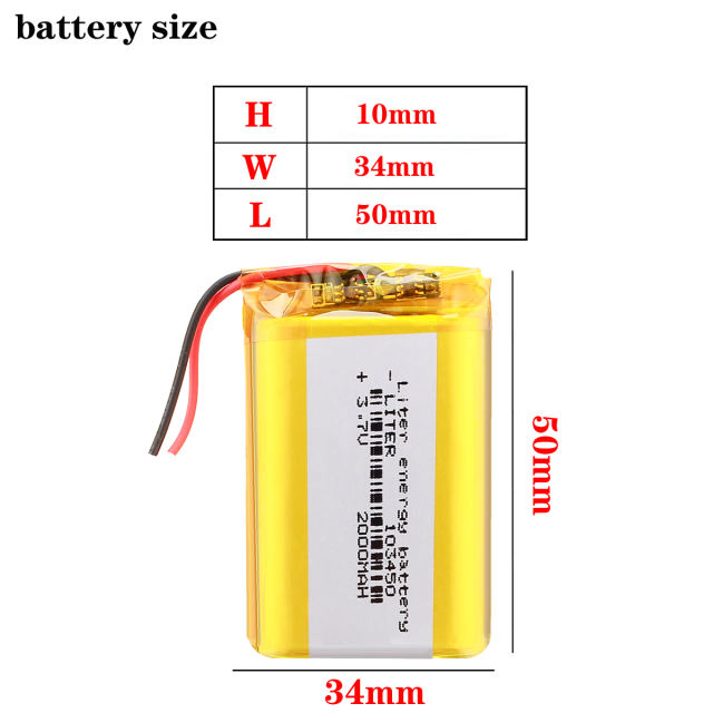 3.7V 2000mAh 103450 Liter energy battery Lithium Polymer Rechargeable battery For Mp3 GPS Bluetooth speaker power bank electronic