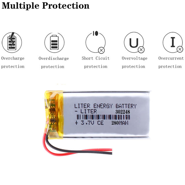 280mAh 3.7V 302248 BIHUADE Lithium Polymer Battery Replacement Li-po Batteries for MP3 MP4 MP5 Bluetooth Headsets