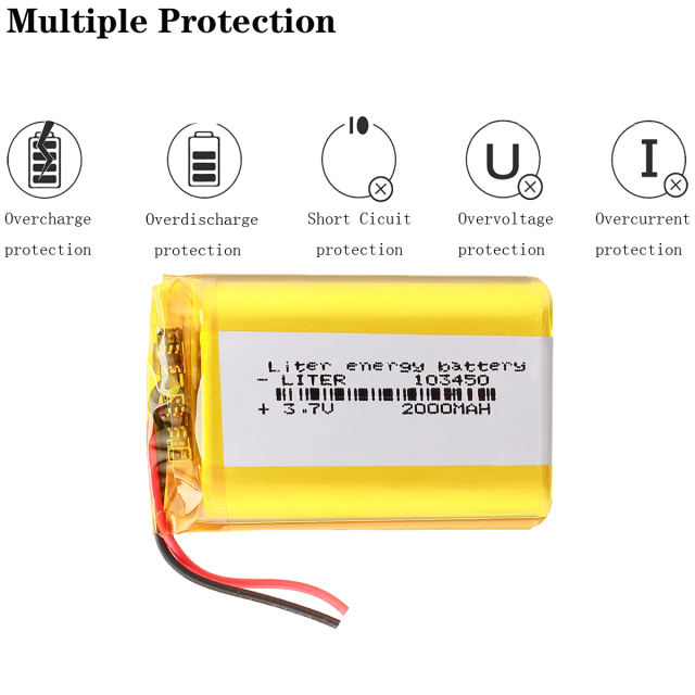 3.7V 2000mAh 103450 Liter energy battery Lithium Polymer Rechargeable battery For Mp3 GPS Bluetooth speaker power bank electronic