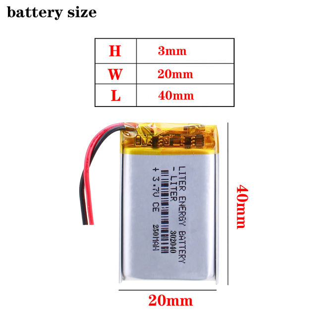 3.7v 302040 250mah Polymer Lithium Battery  Mp4 Mp3 Clip Small Toy Sound  Lipo battery