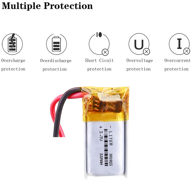 3.7V polymer battery 301025 55mah Liter energy battery camera pen Bluetooth headset