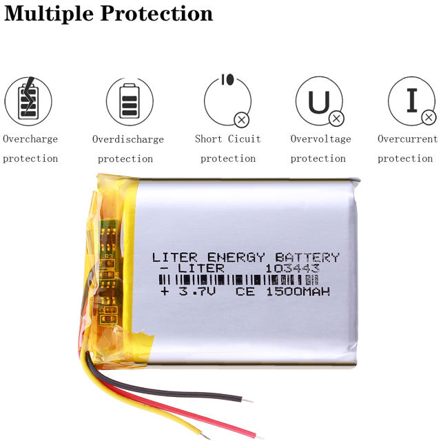 Three lines 3.7V 103443 1500Mah Liter energy battery Rechargeable Li Ion Polymer Batteries For Smart Wearable Digital Equipment