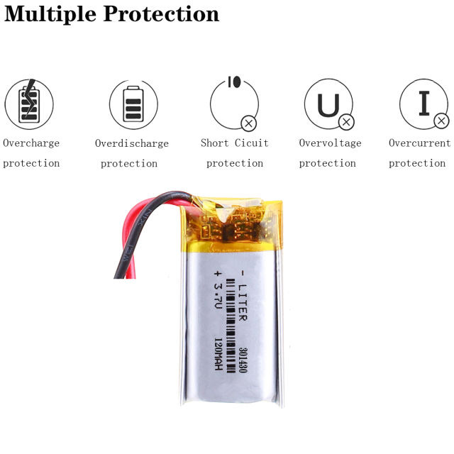 3.7 V 301430 120mAh Liter energy battery polymer lithium battery with protection board , used for bluetooth MP3,MP4