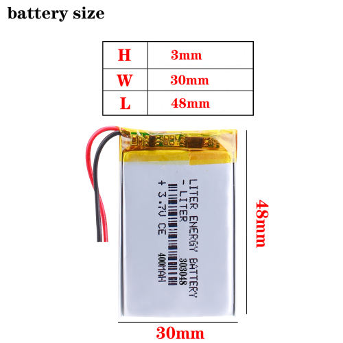 3.7v 303048 400mah Liter energy battery Polymer Lithium Battery  Mp4 Mp3 Clip Small Toy Sound