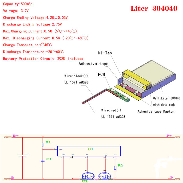 3.7V polymer lithium battery 304040 500mAh M6 battery MP4 MP3 small speaker Liter energy battery