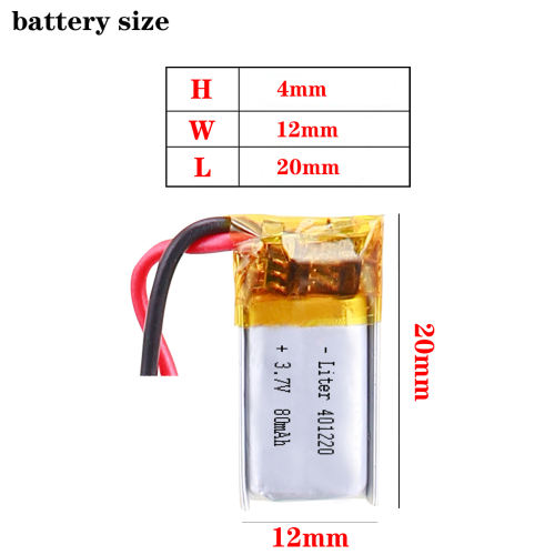 3.7v Lithium Polymer Battery 401220 80mah Liter energy battery for Mp3 Mp4 Mp5 Bluetooth Headset