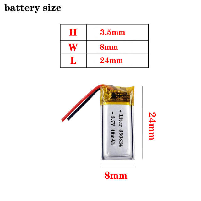 3.7 V 350824 40mah BIHUADE Polymer lithium ion battery  wholesale CE FCC ROHS MSDS quality certification