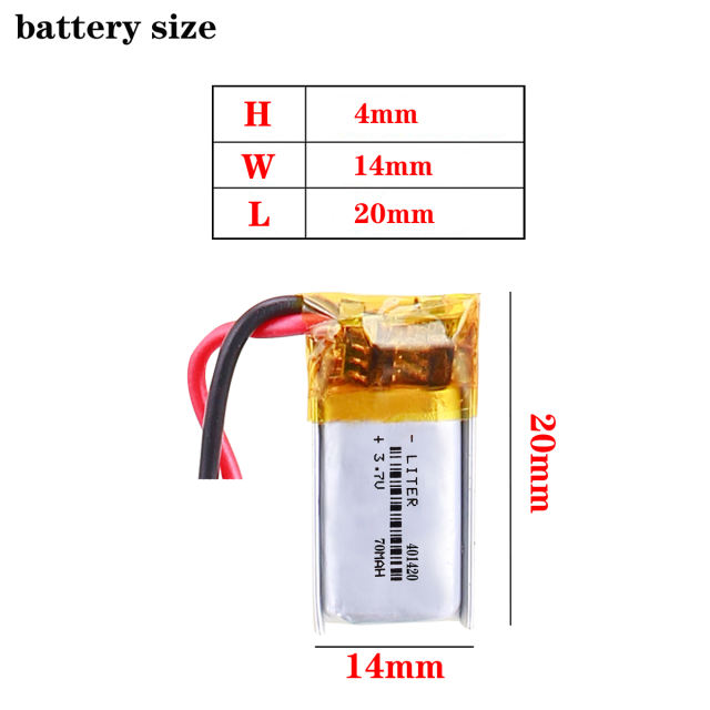 3.7V 70mAh 401420 Rechargeable Li-Polymer Battery For MP3 MP4 Game Player Mouse Lampe Speaker Recorder