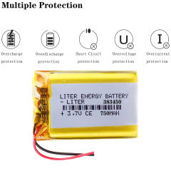 3.7V 383450 750mah BIHUADE polymer lithium battery For MP3 MP4 GPS navigation recorder, speaker Toy Headset