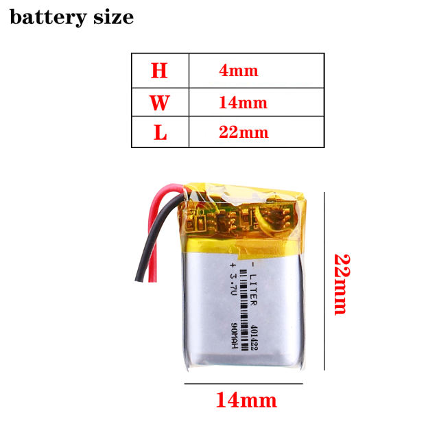 3.7v 90mAh 401422 Lithium Polymer Rechargeable Battery For Bluetooth Headset MP3 MP4 Speaker Smart Wear