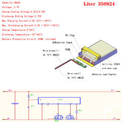 3.7 V 350824 40MAH BIHUADE Polymer lithium battery CE FCC ROHS MSDS quality certification