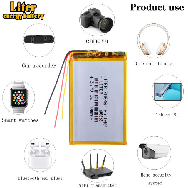 3.7V 3000mah polymer lithium battery 405585 for video communication transmitter module camera With three wires