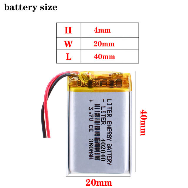 3.7V 380mAh 402040 Liter energy battery Lithium Polymer Rechargeable Battery cells For Mp3 MP4 MP5 GPS MID Smart Watch mobile Bluetooth