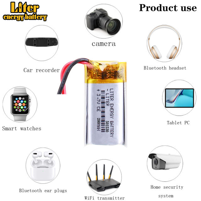 501530 3.7v 200mah polymer lithium rechargeable battery for SBH52 smart MP3 Bluetooth headset