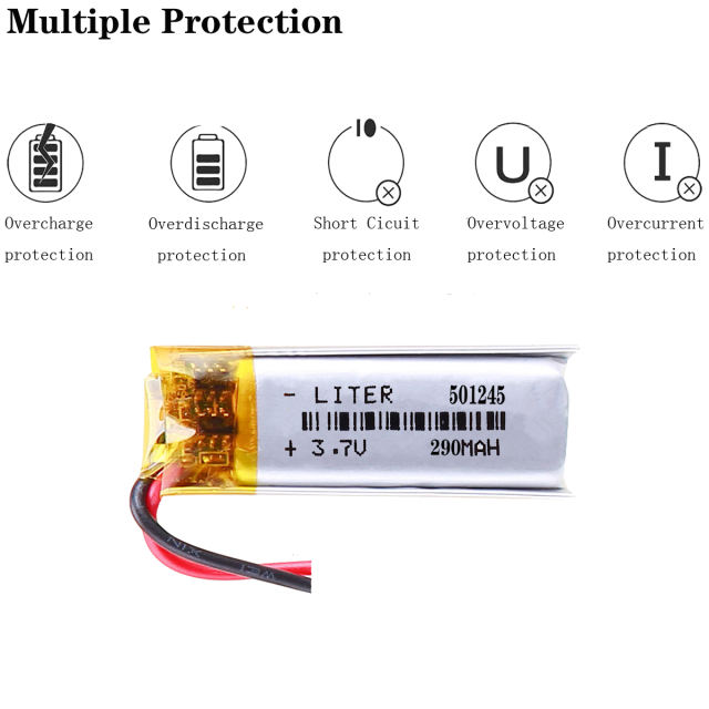 3.7V 501245 290mah Liter energy battery Lithium Polymer Rechargeable Battery For GPS Bluetooth headset speaker Reading pen