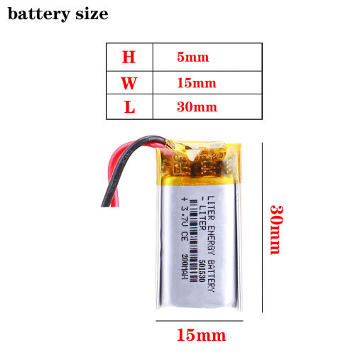 501530 3.7v 200mah polymer lithium rechargeable battery for SBH52 smart MP3 Bluetooth headset