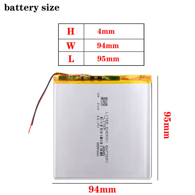 3.7V 5000mAH 409495 Liter energy battery Polymer lithium ion / Li-ion battery for tablet pc 7 inch 8 inch 9inch