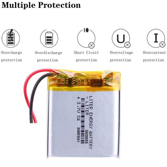 500mah 3.7 V 503035 BIHUADE  smart home speakers Li-ion battery for dvd,GPS,mp3,mp4,E-book, headphone,Bluetooth speaker