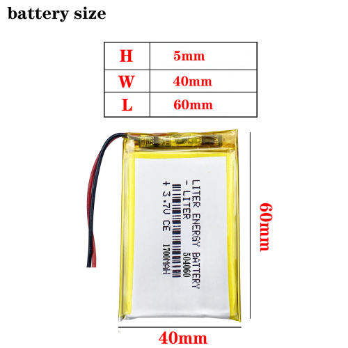 3.7V 504060 1700MAH Liter energy battery polymer lithium battery  MP4 MP3 7 inch navigation