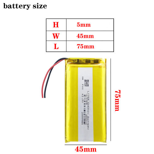 3.7V 504575 2500mah Liter energy battery lithium polymer battery for 7 inch MP4 MP5 navigator security products