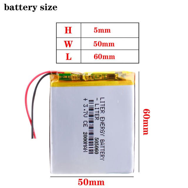 3.7 V  505060 2000mah BIHUADE lithium polymer battery GPS navigation Li-Po Rechargeable Battery For MP4 MP5 DVD Cell Phone