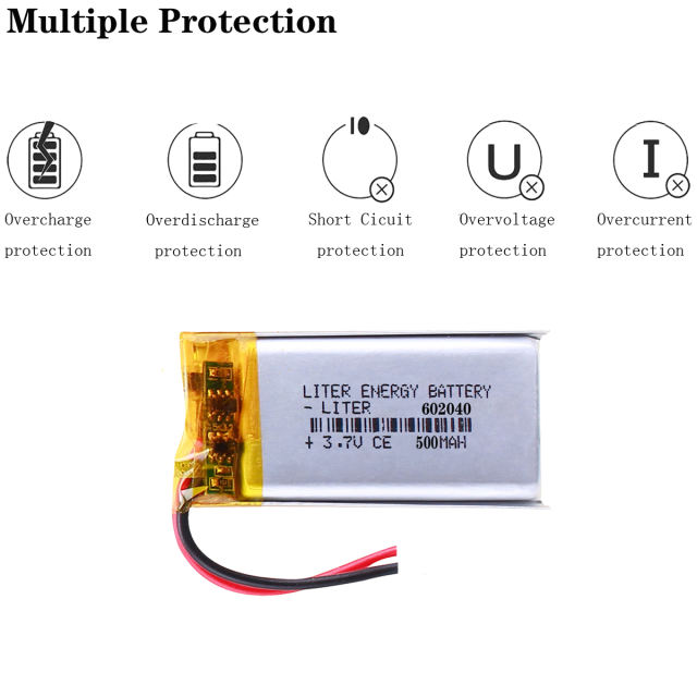 3.7V 500mAH 602040 BIHUADE polymer lithium ion Rechargeable battery With PCB for dvd GPS mp3 mp4  PDA Smart Watch