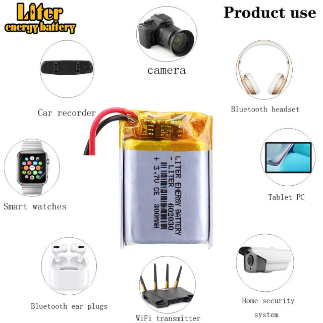 602030 300mAh 3.7V BIHUADE Li-po Polymer li ion Battery for Bluetooth Pen Camera GPS MP5 MP3 MP4