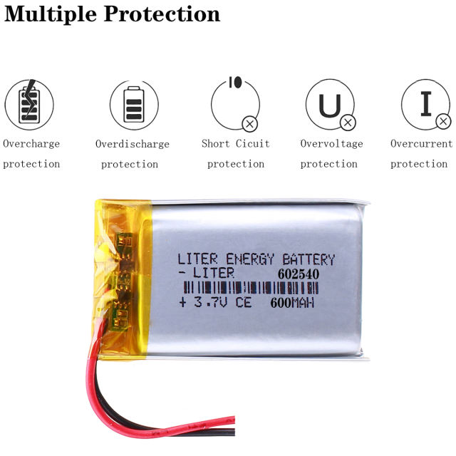 3.7V,600mAH,602540 BIHUADE Li-po Rechargeable battery for DVD,MP3,MP4,TOY,GPS,SMART WATCH,Led Lamp Bluetooth speaker