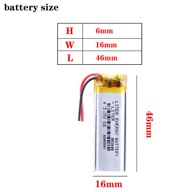 601646 450mAh 3.7V Liter energy battery Li-ion Lithium Polymer Battery for MP5  Toys Smart Watch