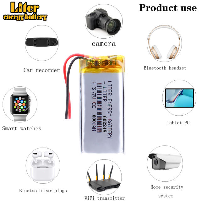3.7V 600mAh 602248 BIHUADE Lithium Polymer Li-Po Rechargeable Battery For Mp3 MP4 MP5 GPS  Smart Watchband Vedio Game toys
