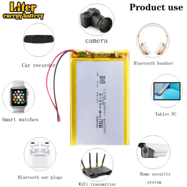 3.7V 3000mah polymer lithium battery 505090 for video communication transmitter module camera With three wires