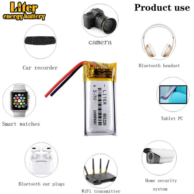3.7V 100mAh Rechargeable Battery Lithium Polymer 601220 For Anki Overdrive cars bluetooth headset headphone