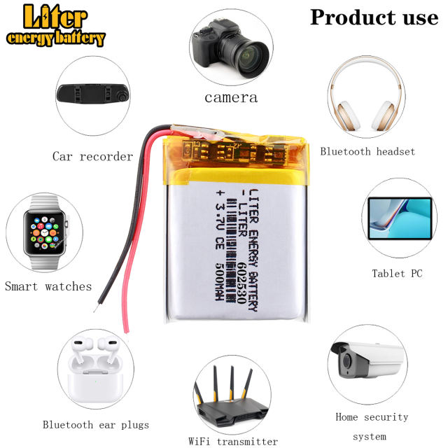 3.7v 602530 500MAH BIHUADE Rechargeable Li-ion Batteries For MP3 MP4 toys GPS navigation digital products
