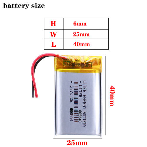 3.7V,600mAH,602540 BIHUADE Li-po Rechargeable battery for DVD,MP3,MP4,TOY,GPS,SMART WATCH,Led Lamp Bluetooth speaker