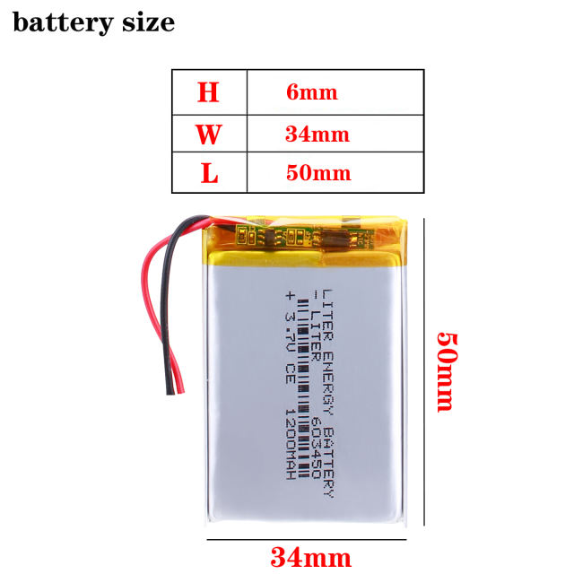 Size 603450 3.7V 1200mah BIHUADE Lithium polymer Battery For MP3 MP4 MP5 GSP DVD LED Light Camera Digital Products