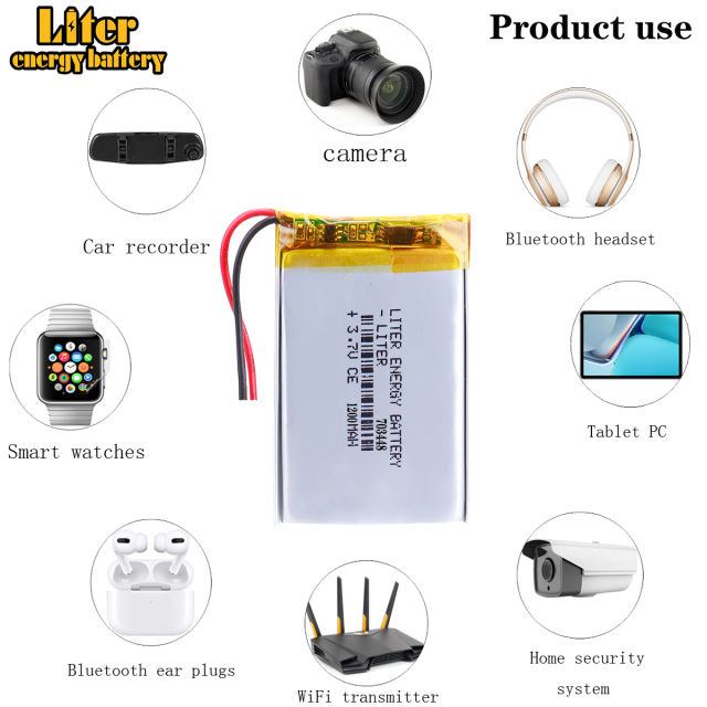 Liter energy battery 3.7V 1200MAH 703448 Lithium Polymer LiPo Rechargeable Battery For Mp3 headphone PAD DVD bluetooth camera